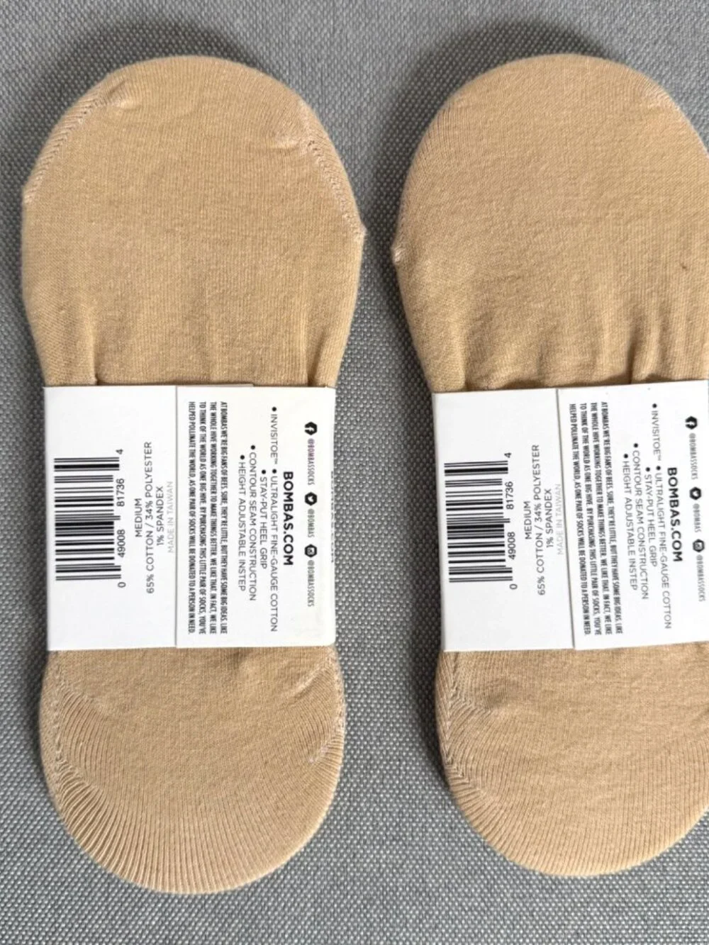 *2 Pair* Invisible No-Show Socks MEDIUM 8-10.5 Beige Nude Lightweight
